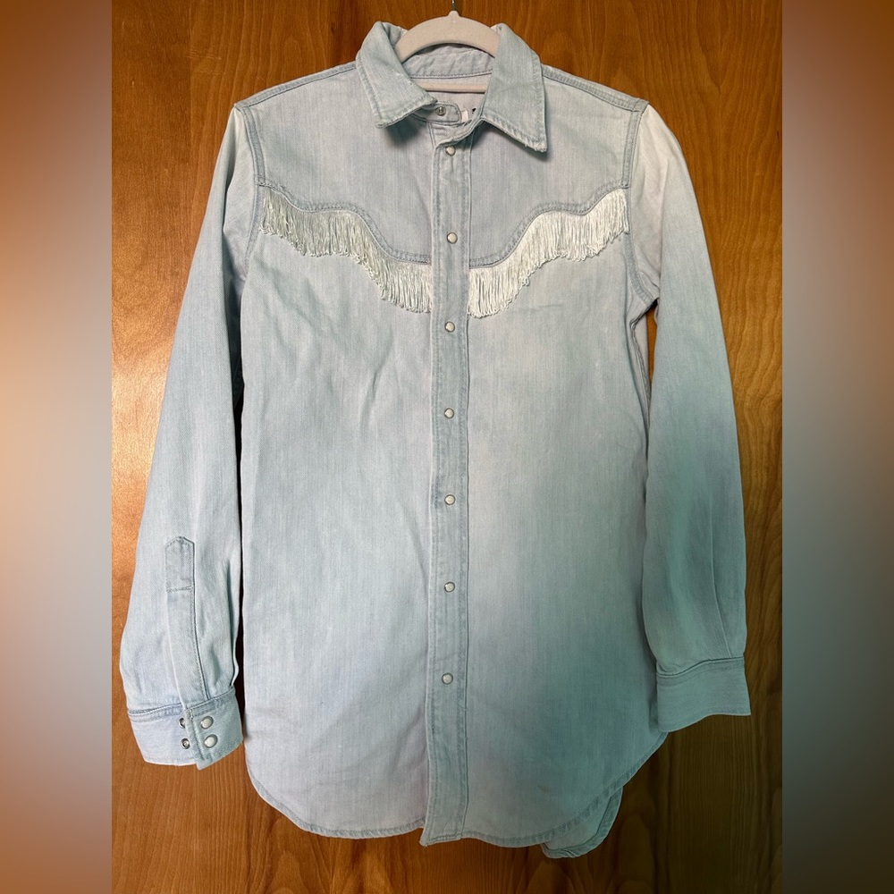 Ganni denim shirt with fringes